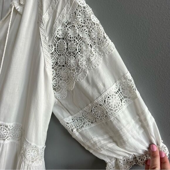 En Saison Women's Tiered Lace Detail Midi Dress White Size Medium 100% Cotton - Picture 14 of 14